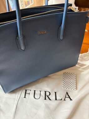 Furla Blue Saffiano Leather Tote